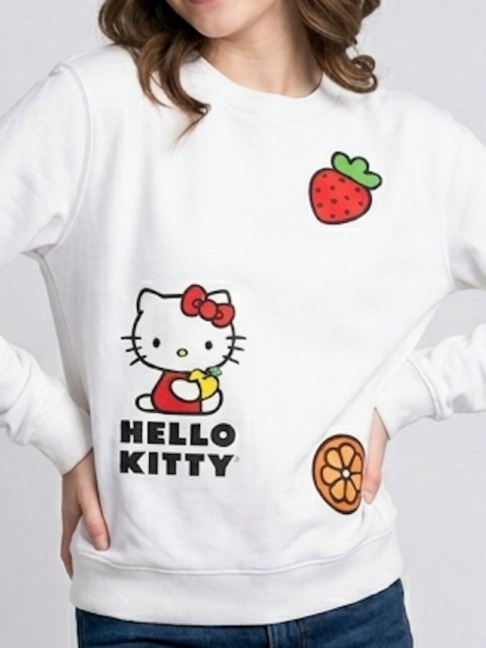 Hello Kitty fruit Crewneck white Sweatshirt strawberry XS